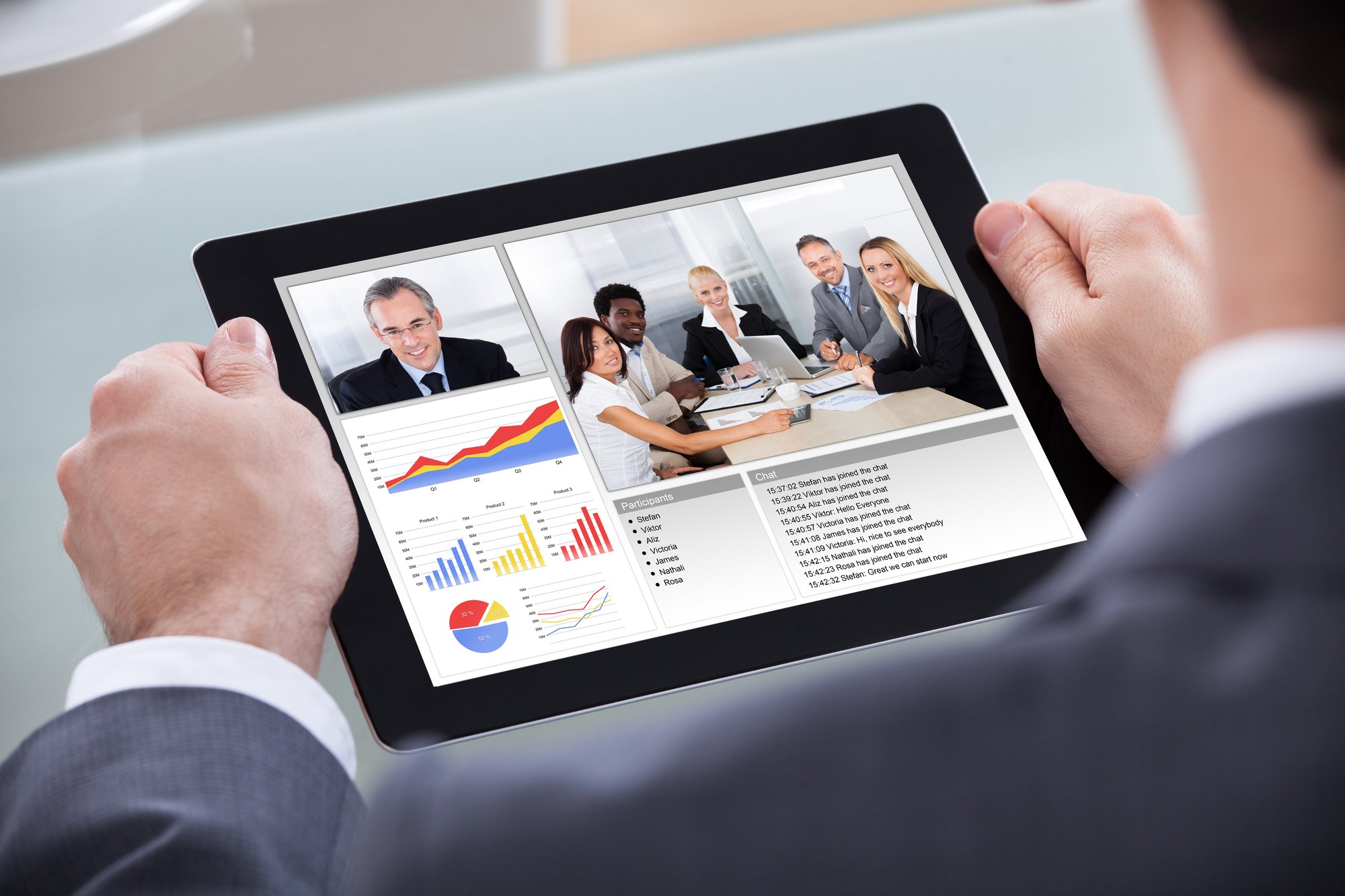 bigstock-Businessman-Video-Conferencing-63383581